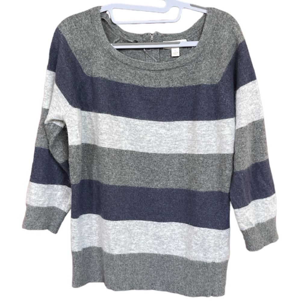 KENAR Angora Blend Pullover Striped Stretchy Soft Wide Neck Sweater Sz XL